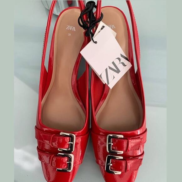 ZARA Red Patent Slingback Heels NWT | Double Buckle | Blogger Fave - Picture 10 of 16